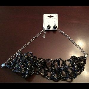 Black earrings with black sequins choker necklace